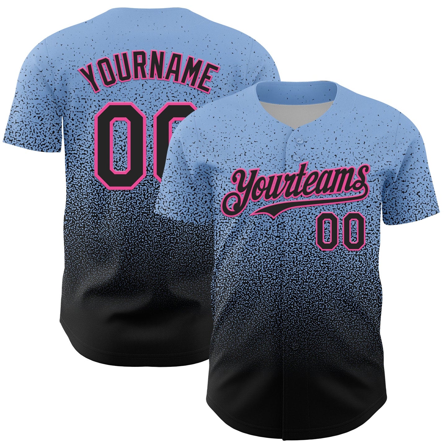 Custom Light Blue Black-Pink Fade Fashion Speckle Authentic Baseball Jersey