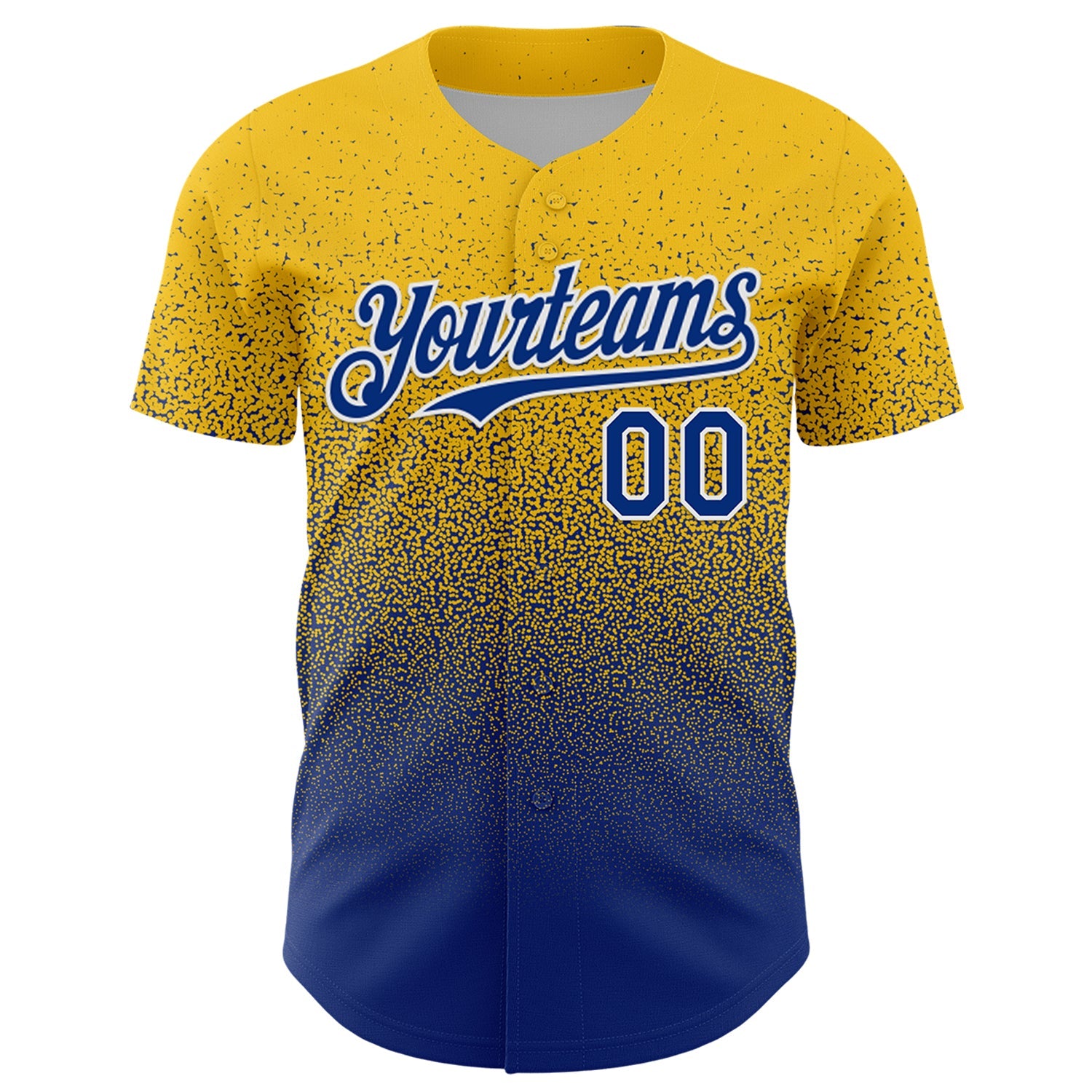 Custom Yellow Royal-White Fade Fashion Speckle Authentic Baseball Jersey