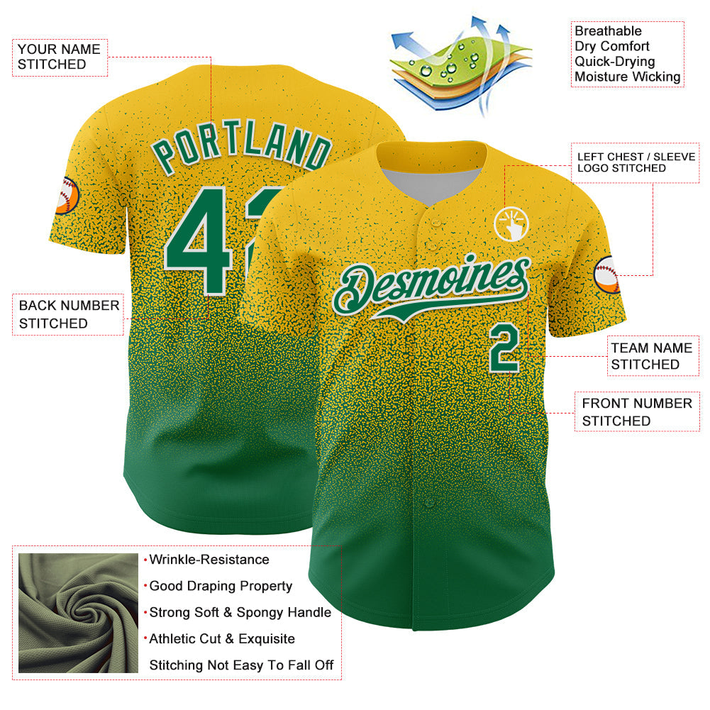 Custom Yellow Kelly Green-White Fade Fashion Speckle Authentic Baseball Jersey