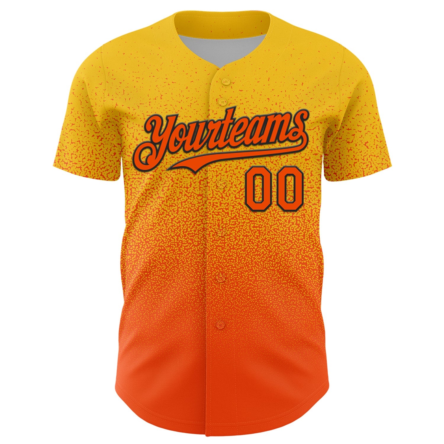 Custom Yellow Orange-Black Fade Fashion Speckle Authentic Baseball Jersey