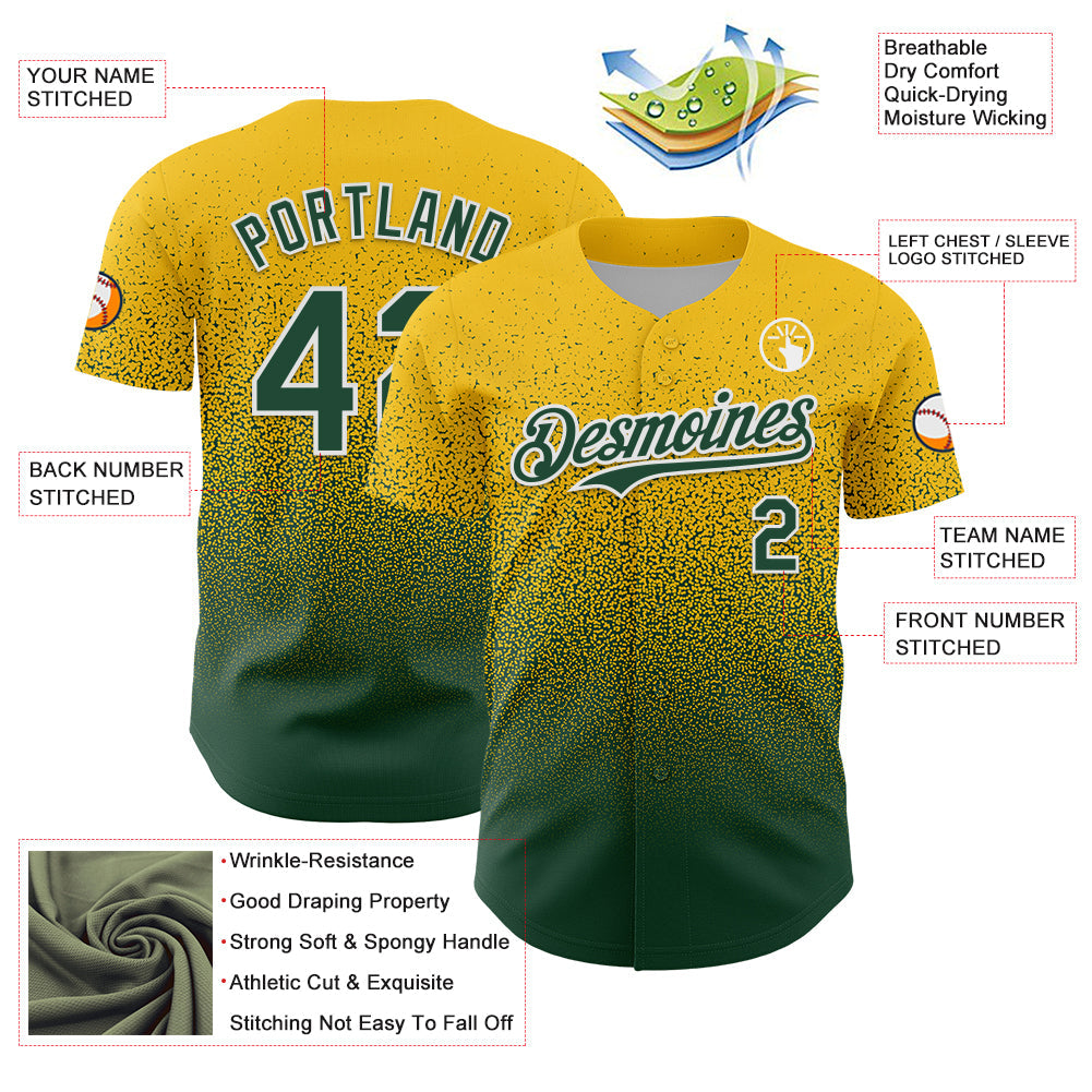 Custom Yellow Green-White Fade Fashion Speckle Authentic Baseball Jersey