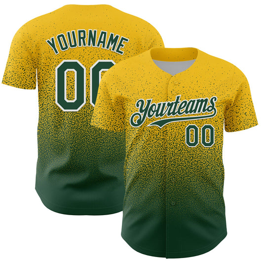 Custom Yellow Green-White Fade Fashion Speckle Authentic Baseball Jersey