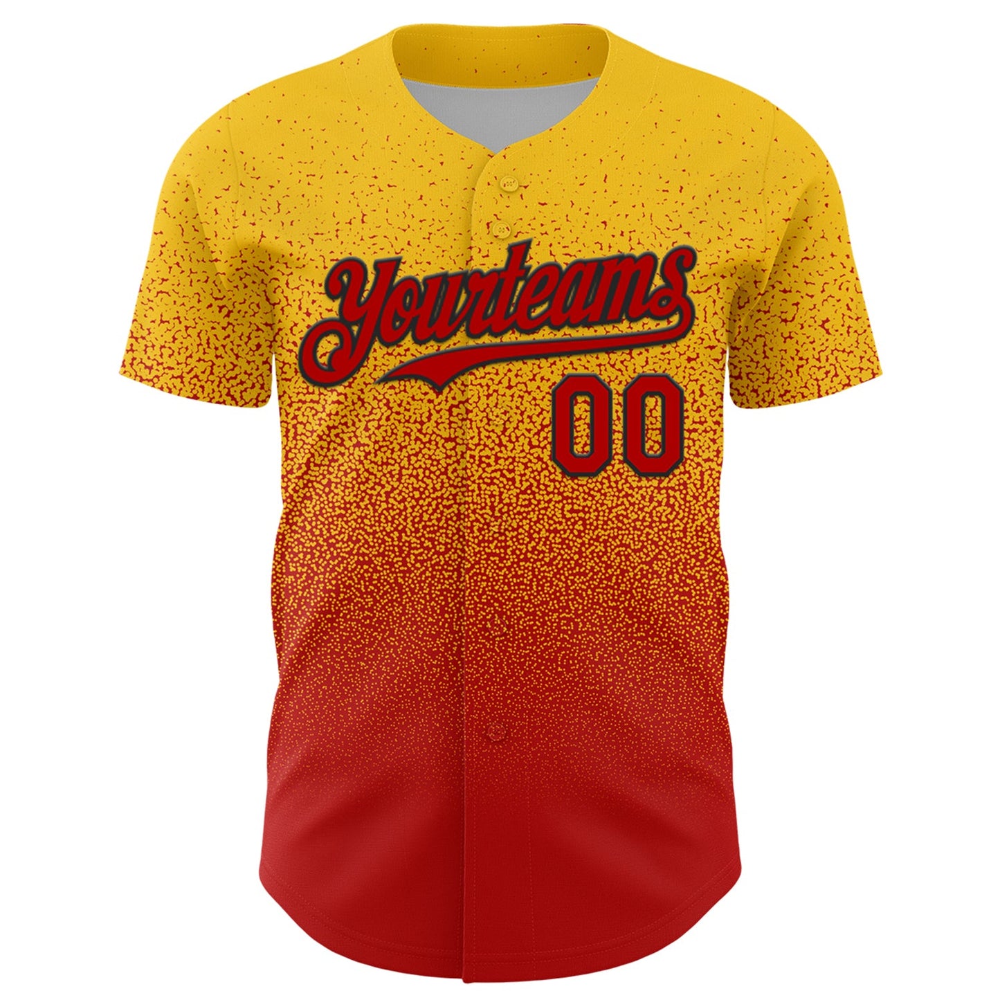 Custom Yellow Red-Black Fade Fashion Speckle Authentic Baseball Jersey