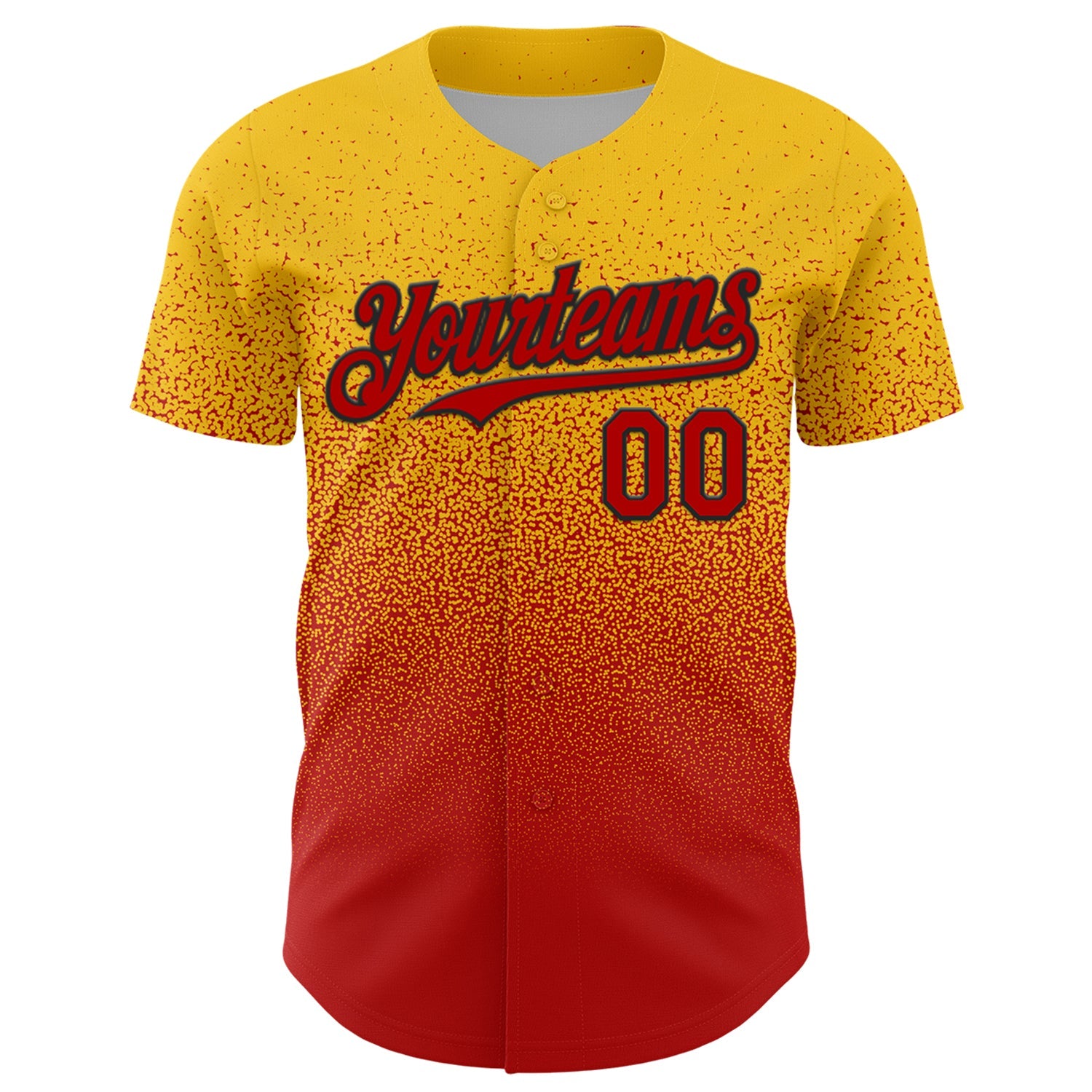 Custom Yellow Red-Black Fade Fashion Speckle Authentic Baseball Jersey