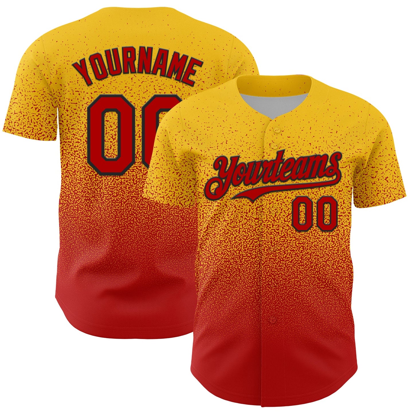 Custom Yellow Red-Black Fade Fashion Speckle Authentic Baseball Jersey