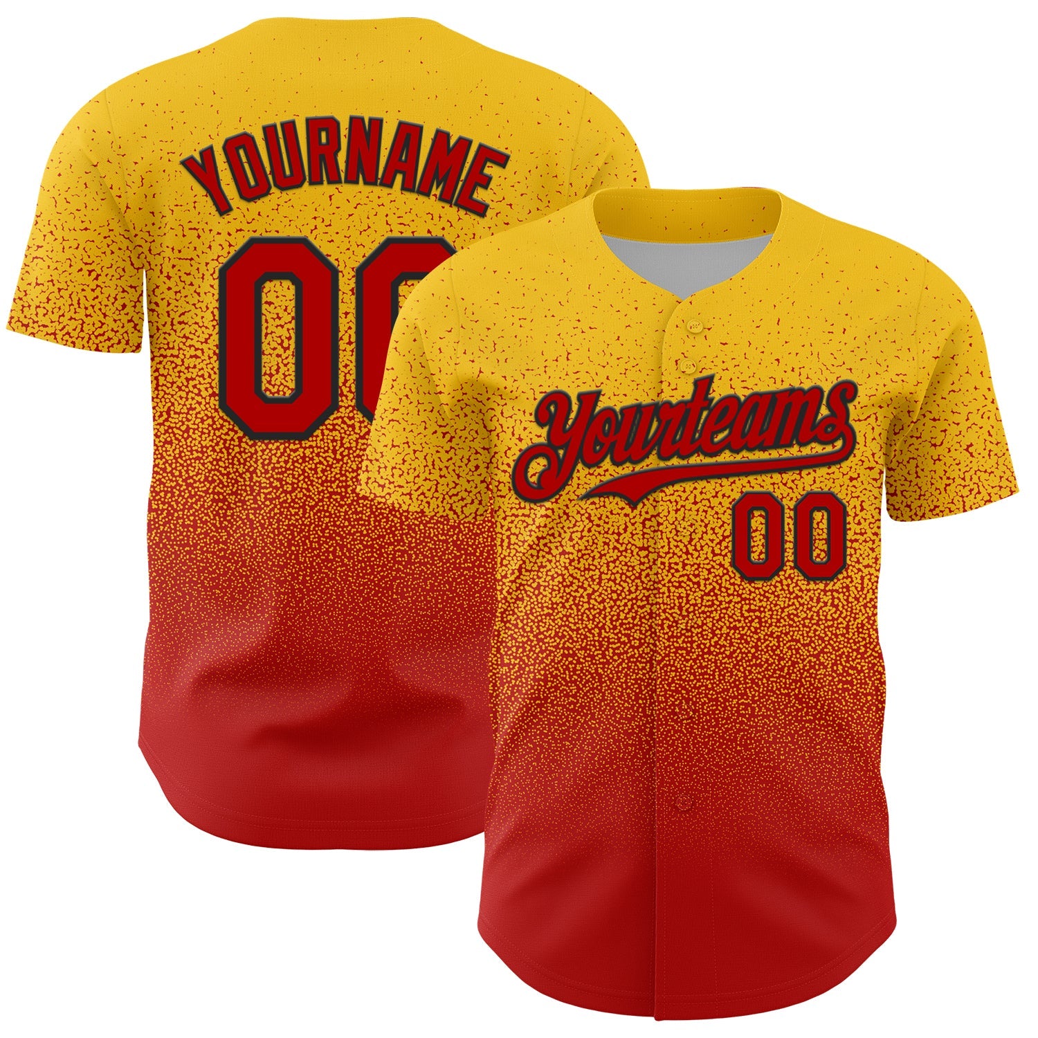 Custom Yellow Red-Black Fade Fashion Speckle Authentic Baseball Jersey