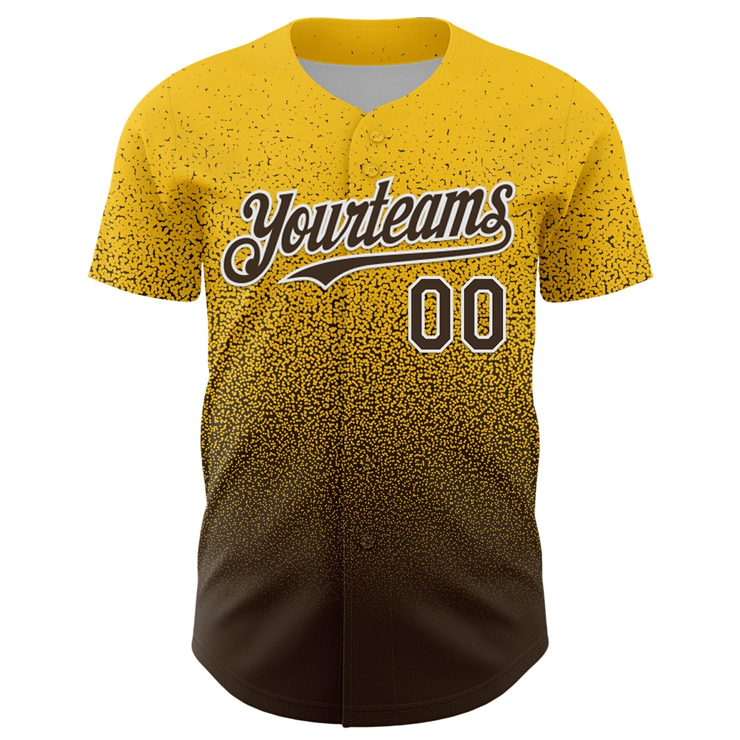 Custom Yellow Brown-White Fade Fashion Speckle Authentic Baseball Jersey