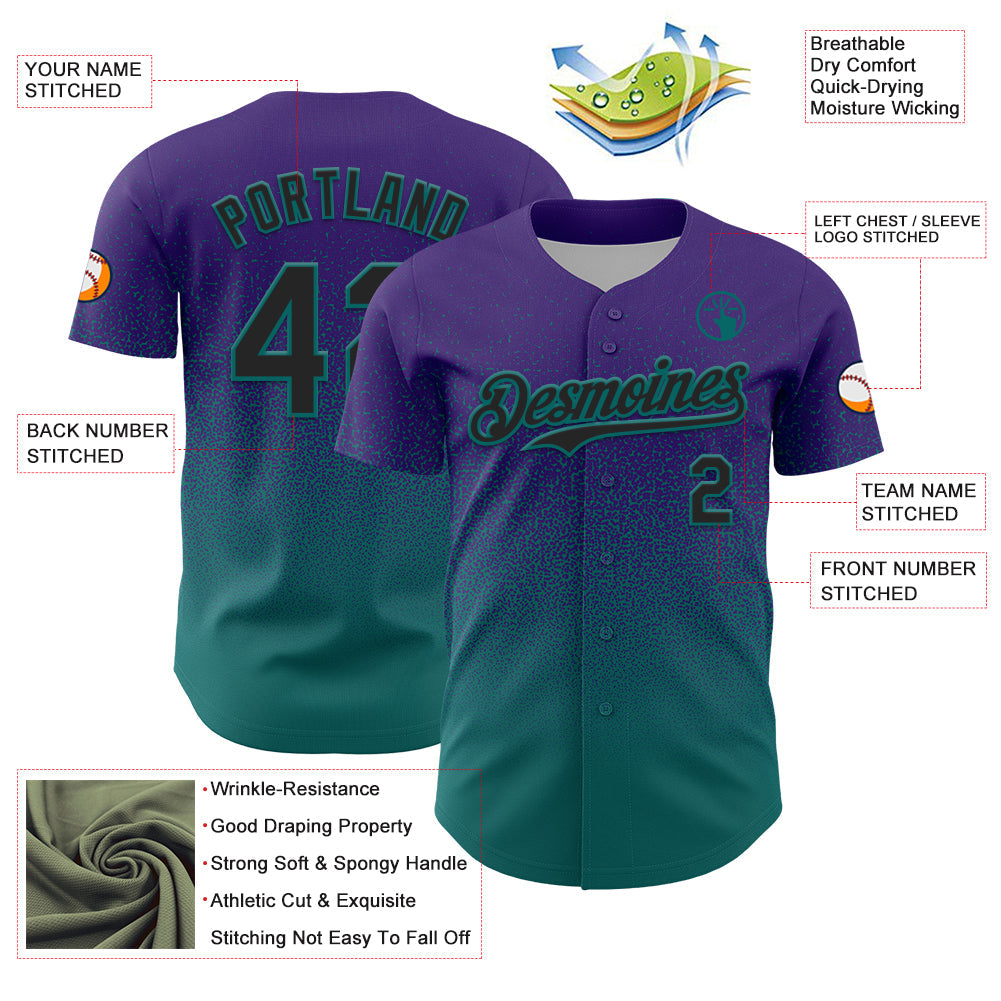 Custom Purple Black-Teal Fade Fashion Speckle Authentic Baseball Jersey