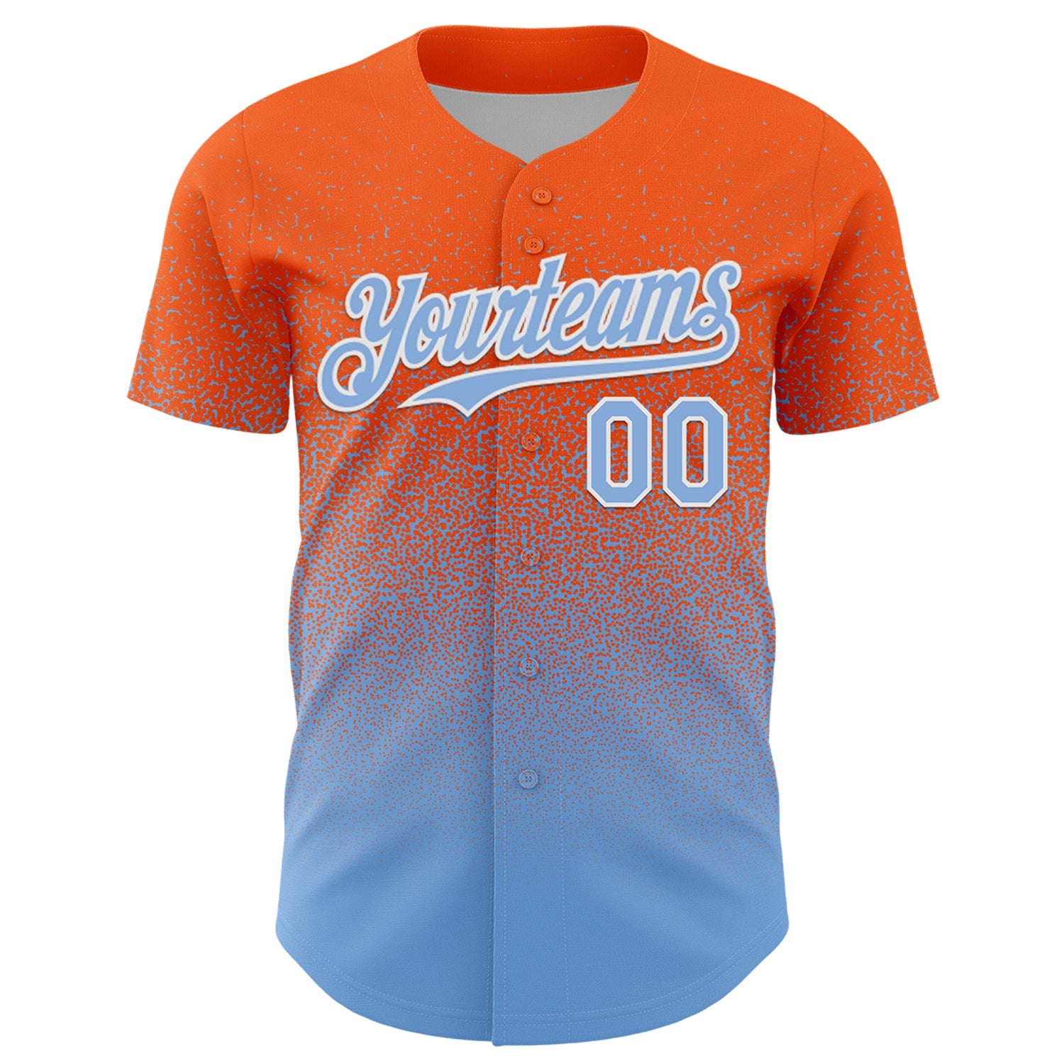 Custom Orange Light Blue-White Fade Fashion Speckle Authentic Baseball Jersey