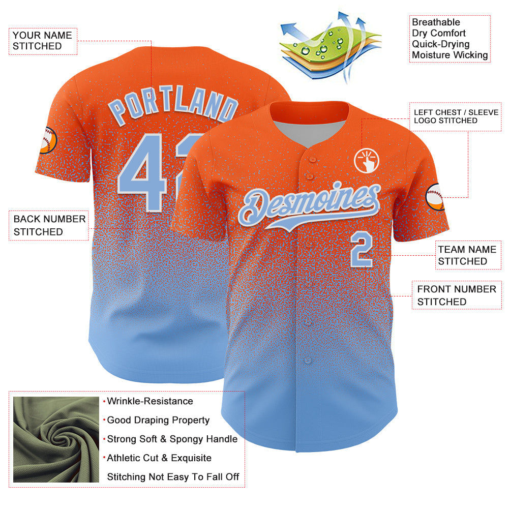 Custom Orange Light Blue-White Fade Fashion Speckle Authentic Baseball Jersey