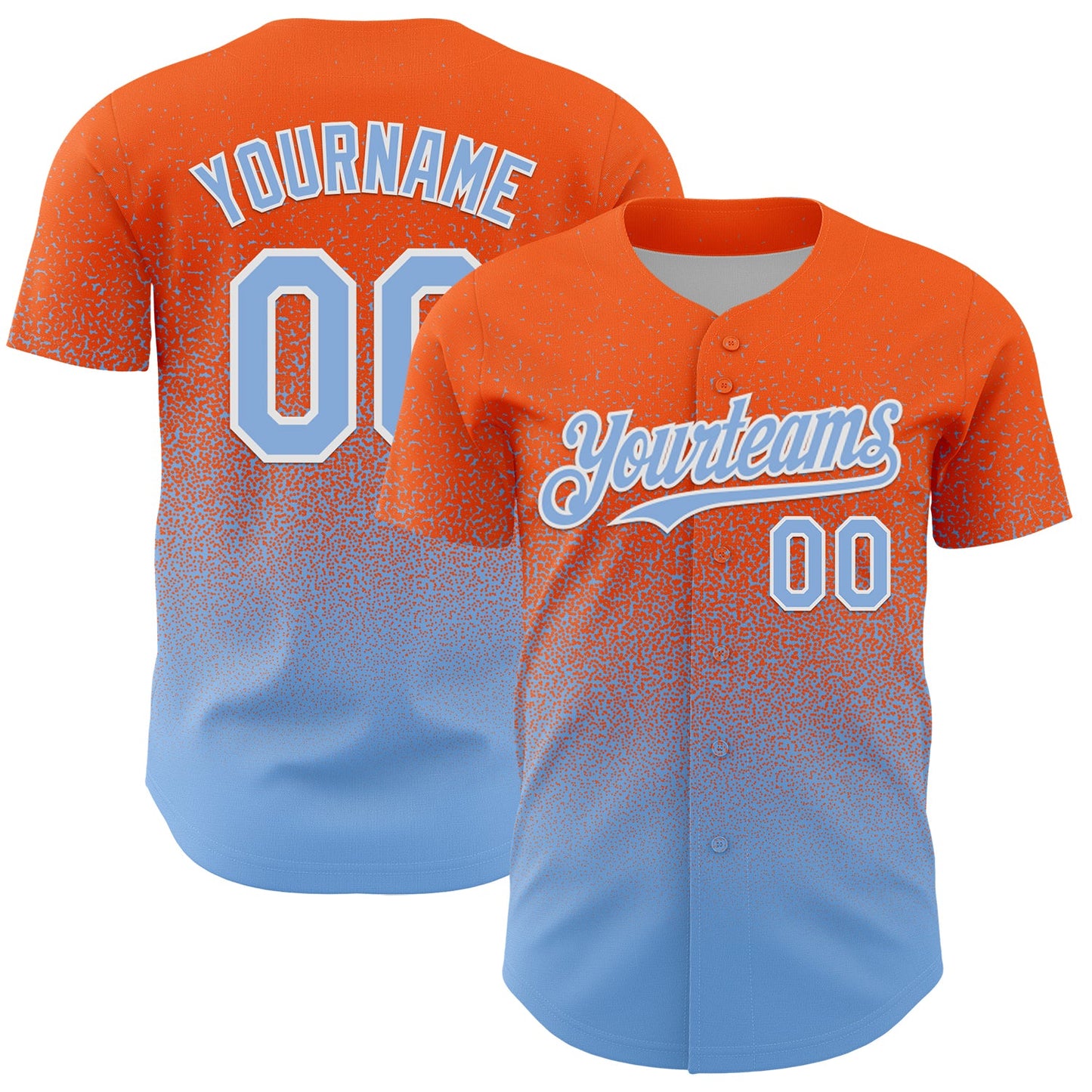 Custom Orange Light Blue-White Fade Fashion Speckle Authentic Baseball Jersey