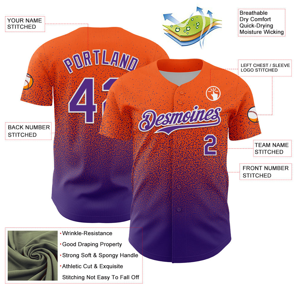 Custom Orange Purple-White Fade Fashion Speckle Authentic Baseball Jersey