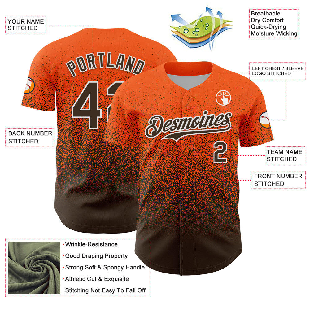 Custom Orange Brown-White Fade Fashion Speckle Authentic Baseball Jersey