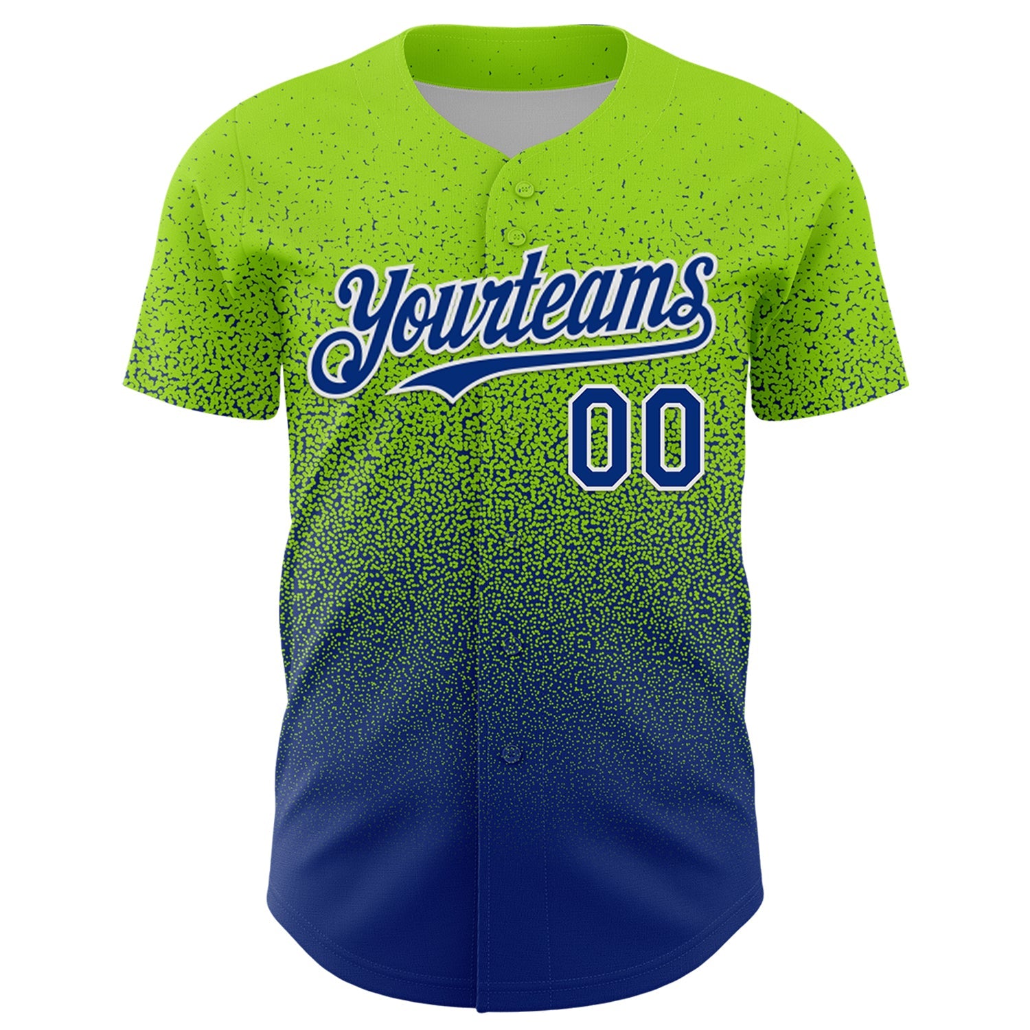 Custom Neon Green Royal-White Fade Fashion Speckle Authentic Baseball Jersey