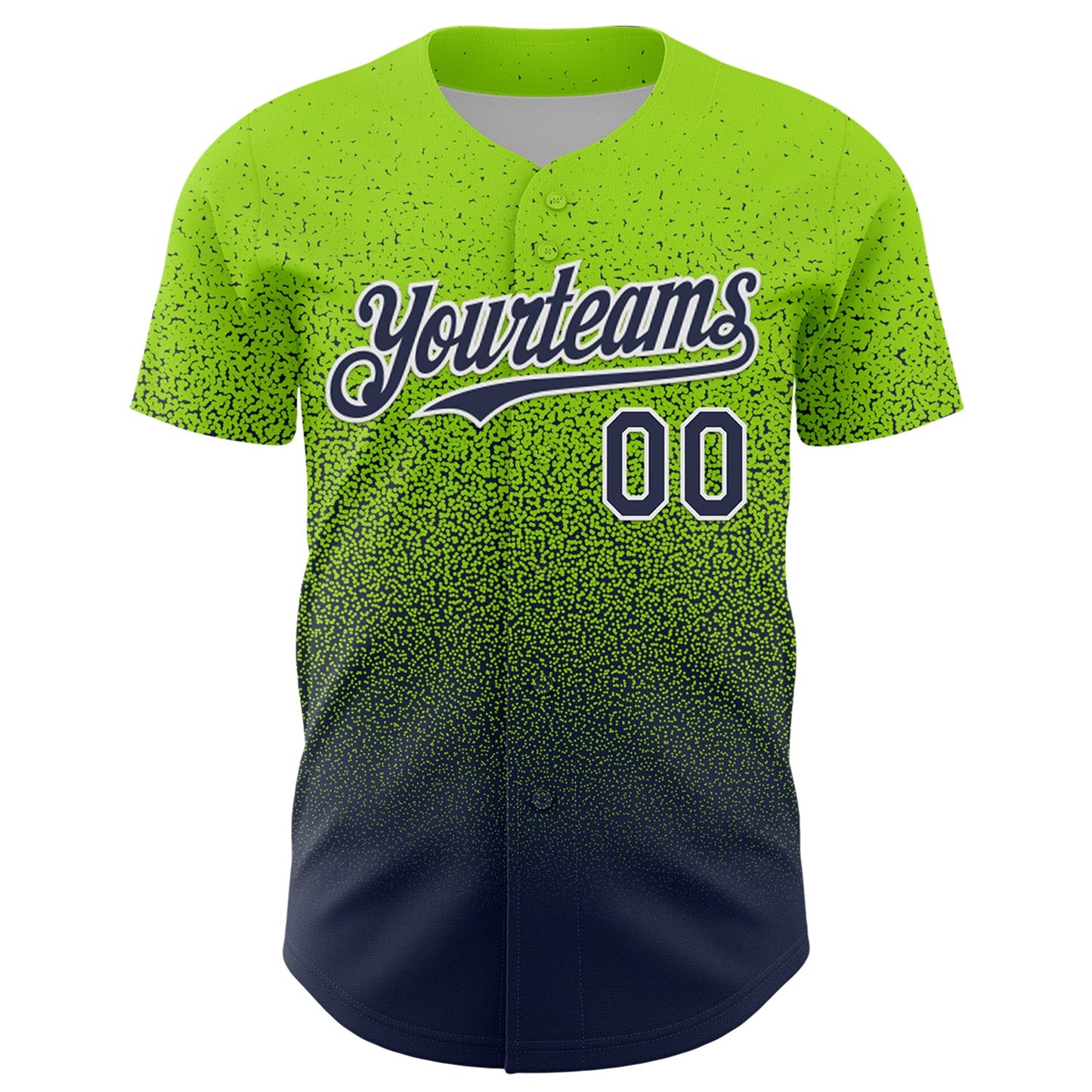 Custom Neon Green Navy-White Fade Fashion Speckle Authentic Baseball Jersey