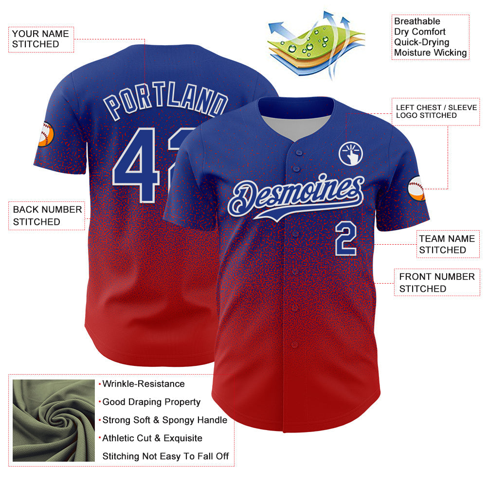 Custom Royal White-Red Fade Fashion Speckle Authentic Baseball Jersey