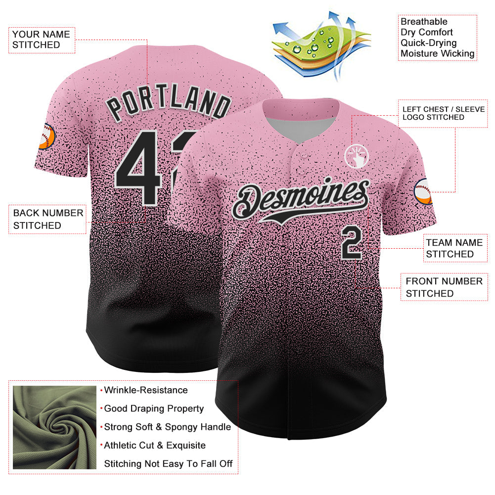 Custom Light Pink Black-White Fade Fashion Speckle Authentic Baseball Jersey