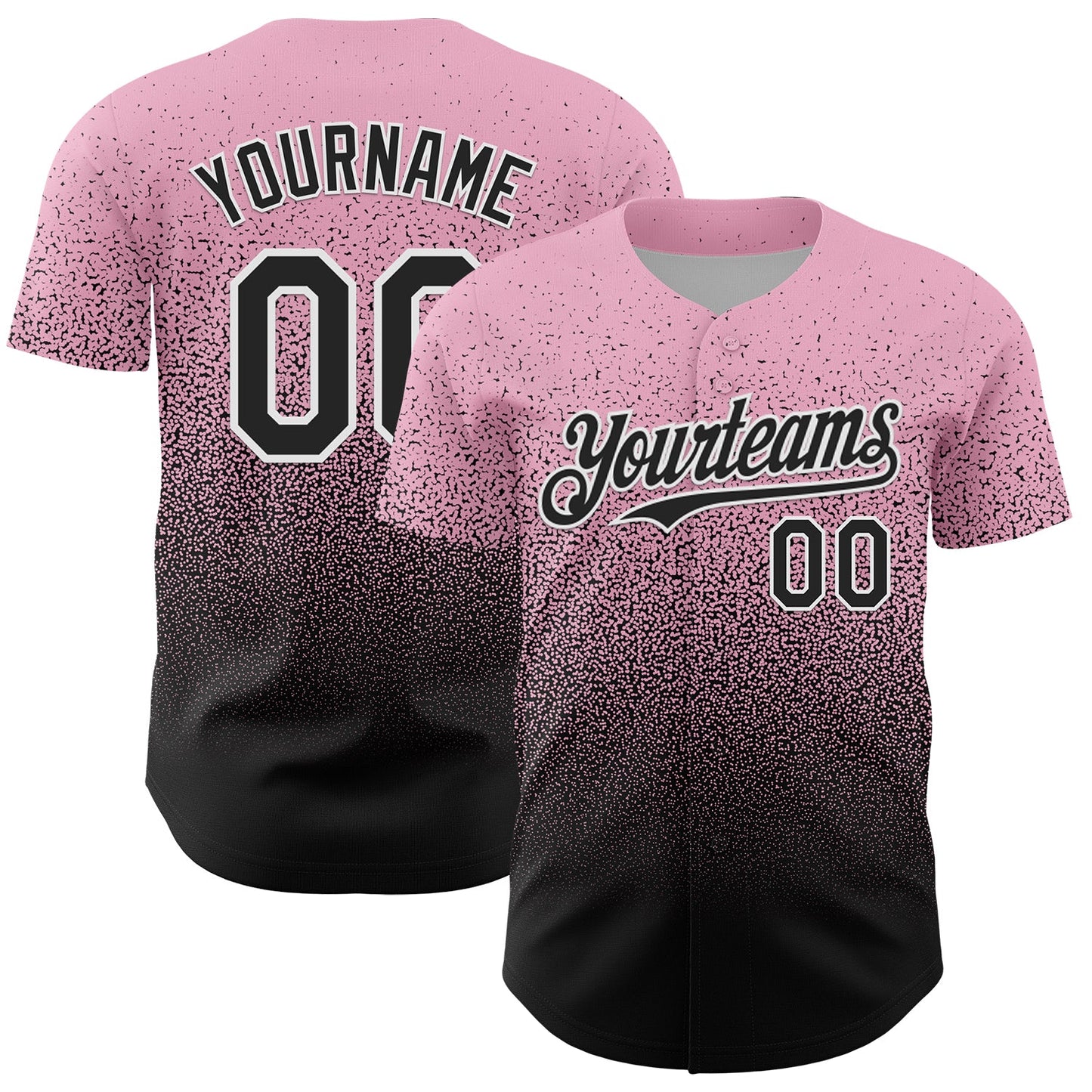 Custom Light Pink Black-White Fade Fashion Speckle Authentic Baseball Jersey