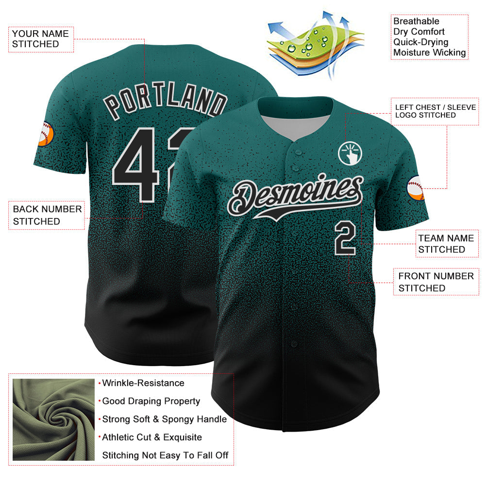 Custom Teal Black-White Fade Fashion Speckle Authentic Baseball Jersey