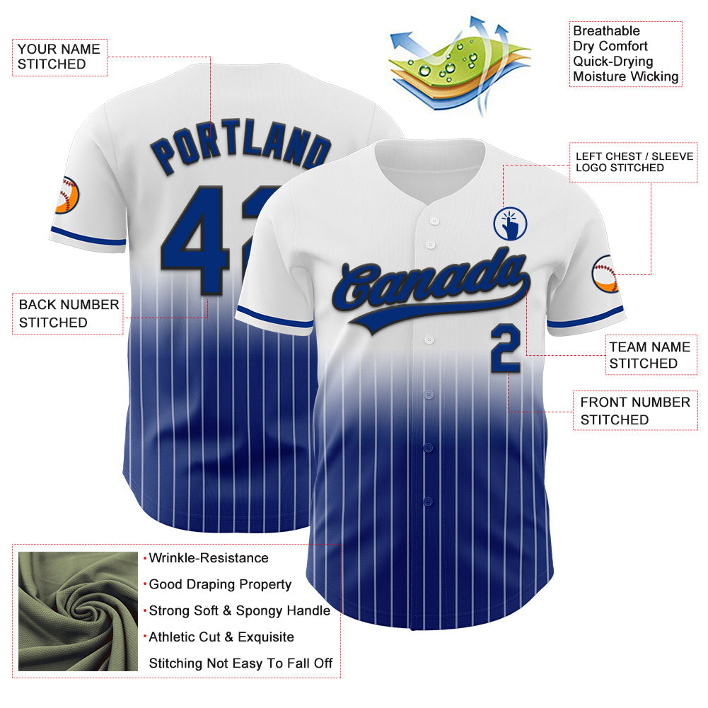 Custom White Pinstripe Royal-Black Authentic Fade Fashion Baseball Jersey