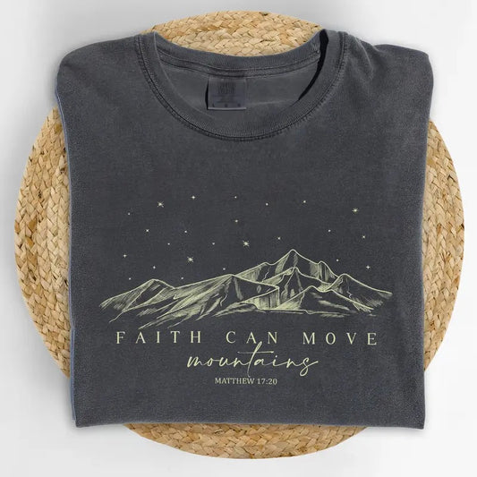 Faith Can Move Mountains Shirt Comfort Colors, Minimal Christian Graphic Tee, Bible Verse Unhinged Tees, Faith T-shirt,...
