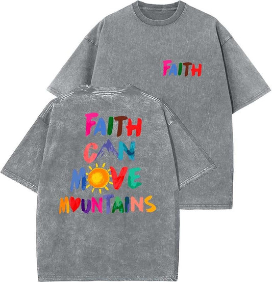 Faith Can Move Mountains Unisex Washed T-Shirt, Christian Tshirts, Vintage 90s Graphic Tee, Gift Top Womenswear Cotton...