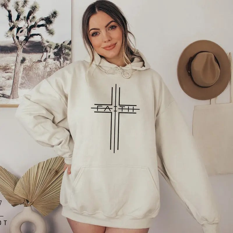 Faith Cross Sweatshirt, Christian Sweatshirt, Bible Verse Hoodie, Christian Gift, Jesus Sweatshirt Cotton Polyester...