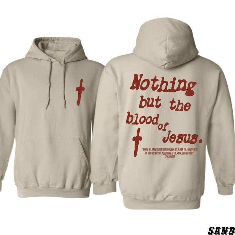 Faith Hoodie - Bold Nothing But The Blood of Jesus Design with Cross Graphic, Unisex Cotton Apparel for Spiritual...