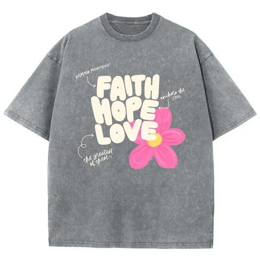 Faith Hope Love Unisex Washed T-Shirt, Christian Tshirts, Christian Jesus  t shirts, Vintage 90s Graphic Tee Gift Cotton...