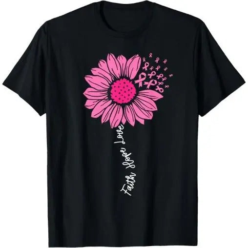 Faith Love Hope Pink Ribbon Sunflower Breast Cancer Warrior T-Shirt Made in USA Hoodie, Sweatshirt | WearSparks.com