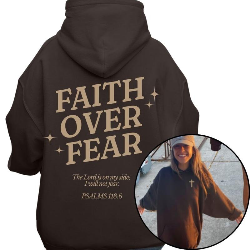 Faith Over Fear 2 Sided Hoodie, Christian Hoodie For Women And Men Fabric Menswear T-Shirts, Sweatshirt | WearSparks.com