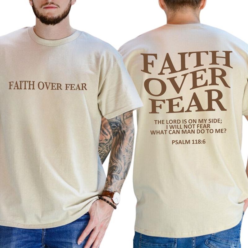 Faith Over Fear 2-Sided Shirt, Christian T-shirt, Jesus Saves Tee, Aesthetic Jesus Apparel, Religious Shirt, Bible Verse...