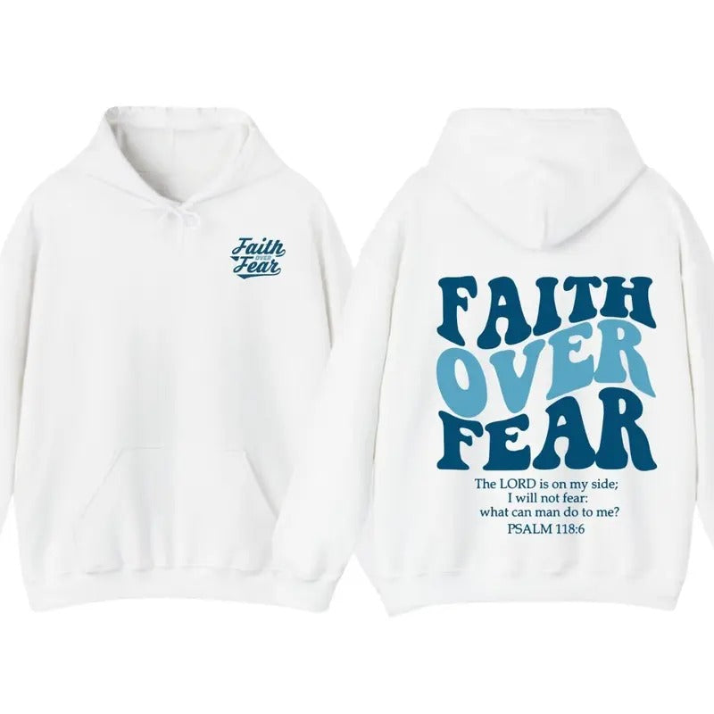 Faith Over Fear Christian Hoodie Bible Verse, Aesthetic Christian Hoodie, Jesus Hoodie, Religious Hooded T-Shirts, Sweatshirt