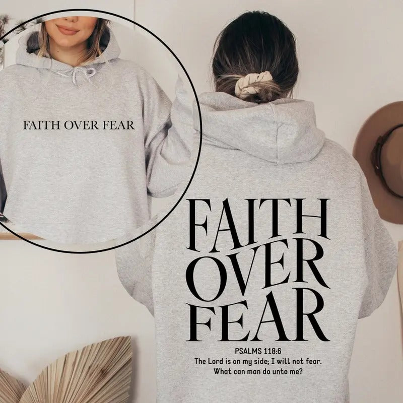 Faith Over Fear Christian Hoodie, Christian Sweaters Tops Pullover T-Shirts, Sweatshirt | WearSparks.com