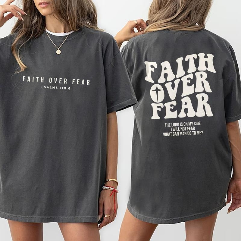Faith Over Fear Christian Shirt, Christian Cotton Fabric Outfit, Christian Shirt Casual Style, Bible Verse Spiritual...