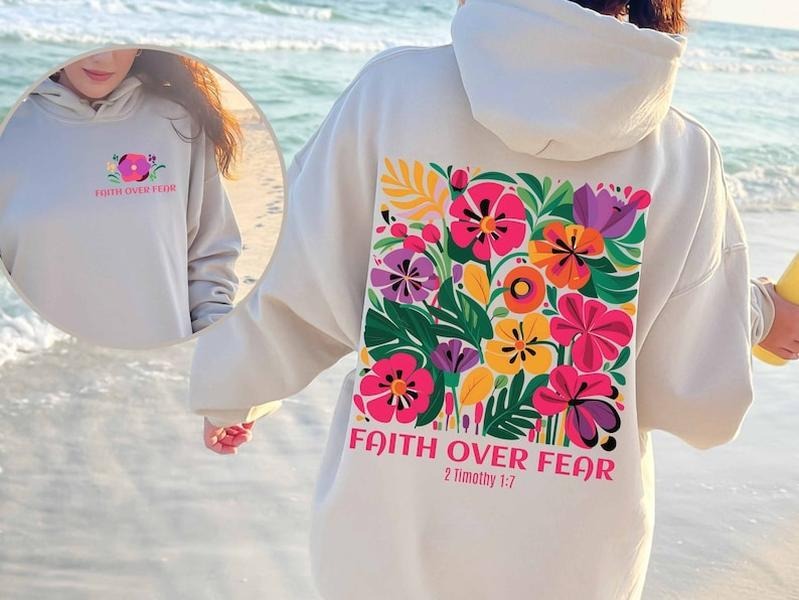 Faith Over Fear Hoodie, Christian Hoodie Bible Verse, Aesthetic Sweatshirts, Jesus Hoodie, Church hoodie, Trendy Boho...