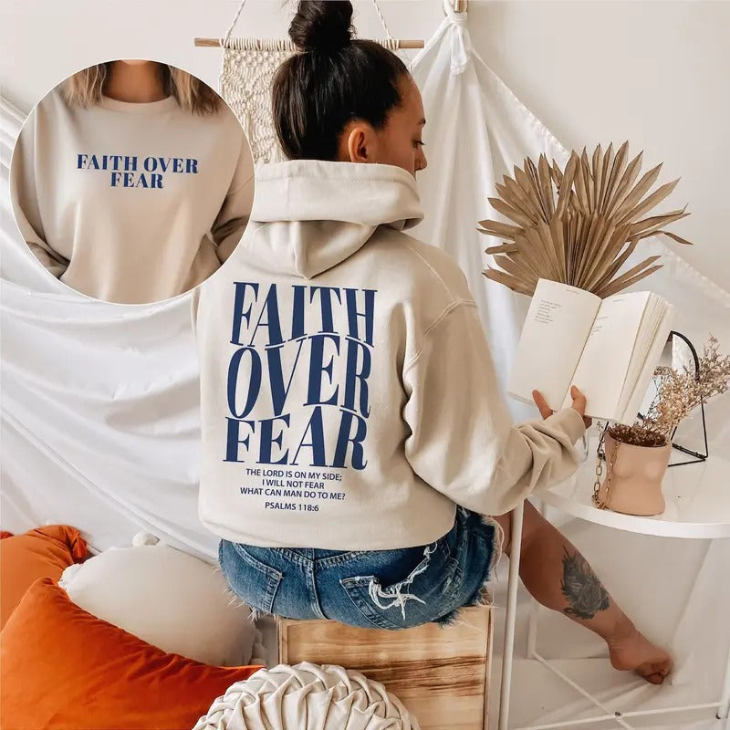 Faith Over Fear Sweatshirt, Christian Hoodie, Jesus Hoodie, Religion Sweatshirt, Christian Sweatshirt, Bible Verse...