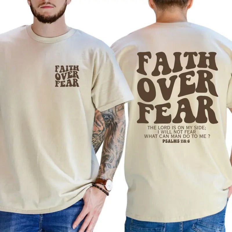 Faith Over Fear T-Shirt - Bold Christian Typography with Psalms 118:6 Verse, 100% Cotton, Casual Style, Machine Washable,...