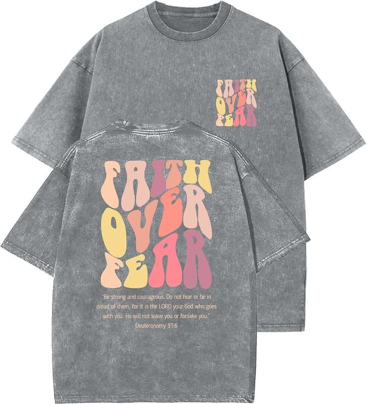 Faith Over Fear Unisex Washed T-Shirt, Christian t shirts, Lovellx, Christian t shirts, Vintage 90s Graphic Tee, Gift Top...