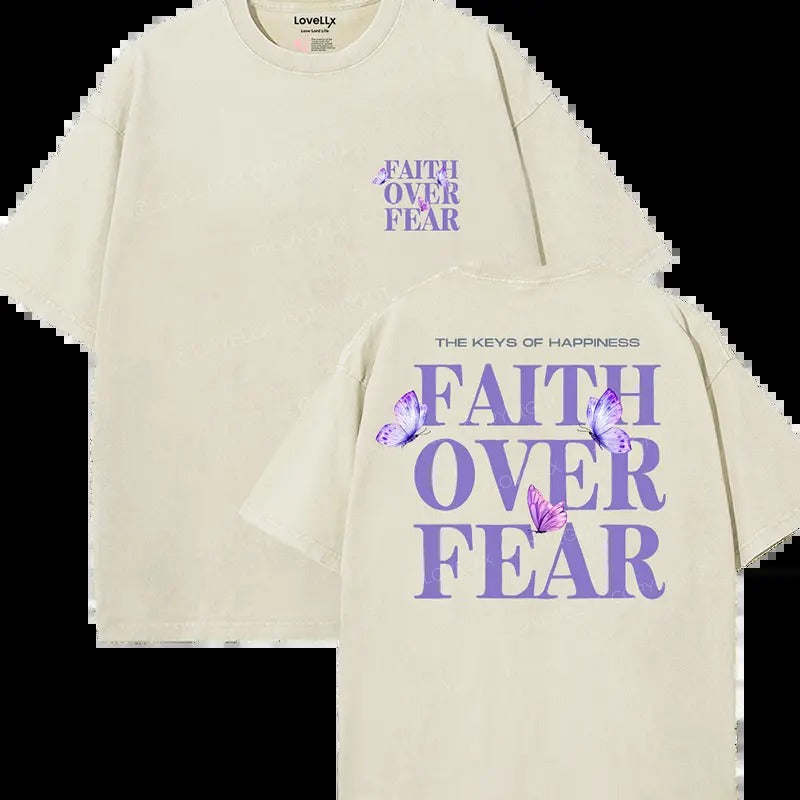 Faith Over Fear Unisex Washed T-Shirt, Christian t shirts, Vintage 90s Graphic Tee, Gift Top Womenswear...
