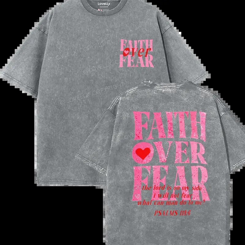 Faith Over Fear Unisex Washed T-Shirt, Christian t shirts, Vintage 90s Graphic Tee, Gift Top Womenswear...