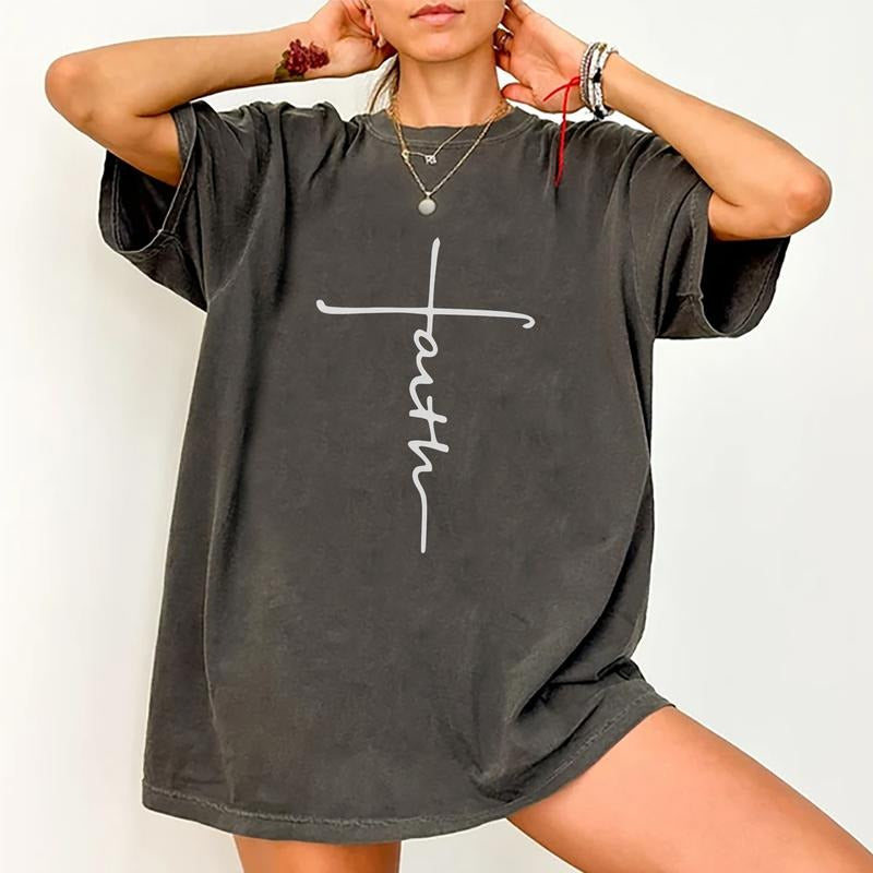 Faith Shirt, Christian Graphic Tee Women, Bible Verse Printed Women Tops, Unisex Christian Vibes Outfits, Comfy Oversized...