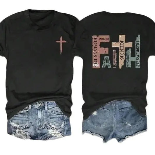 Faith Shirt, Women's Letter Print Round Neck Tee, Casual Short Sleeve Crew Neck Graphic Tees T-shirt for Summer, Fashion...
