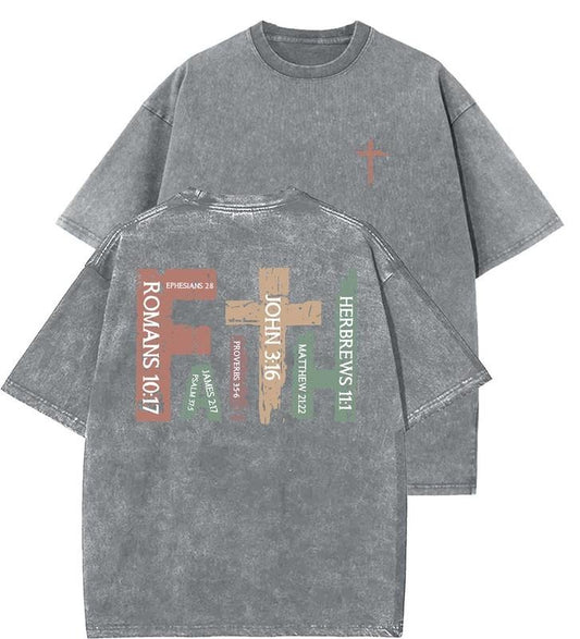 Faith Unisex Washed T-Shirt, Christian t shirts, Vintage 90s Graphic Tee, Gift Top Womenswear Cotton Hoodie, Sweatshirt