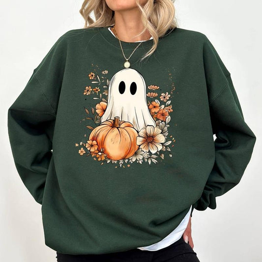 Fall Autumn Ghost Sweatshirt, Halloween Sweatshirt For Girls, Spooky Ghost Sweatshirt, Halloween Ghost Vintage...