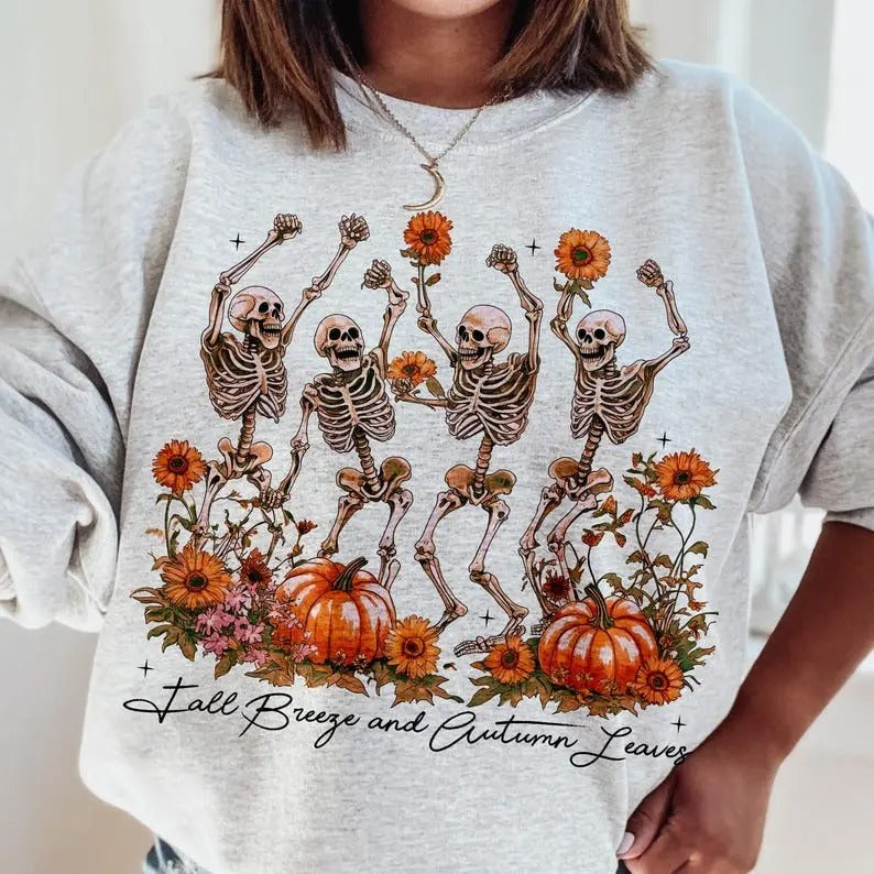 Fall Breeze and Autumn Leaves Shirt, Skeleton Fall Quotes Sweatshirt, Fall Pumpkin Spice T-shirt, Autumn Skeleton, Pumkin...