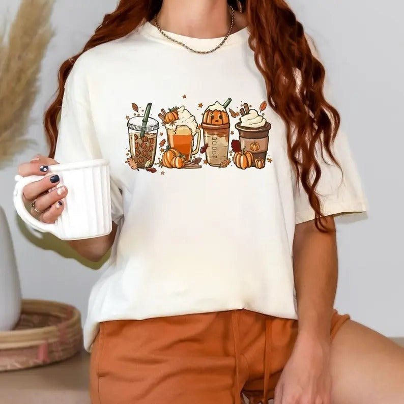 Fall Coffee Pumpkin Shirt, Halloween Shirt, Coffee Latte Shirt, Fall Shirt,Retro Halloween Shirt,Pumpkin Shirt Hoodie,...