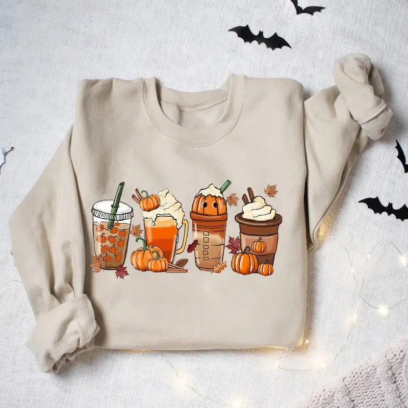 Fall Coffee Sweatshirt, Autumn Fall Sweatshirt, Coffee Lover Shirt, Coffee Latte Fall Sweater, Pumpkin Fall, Pumpin...