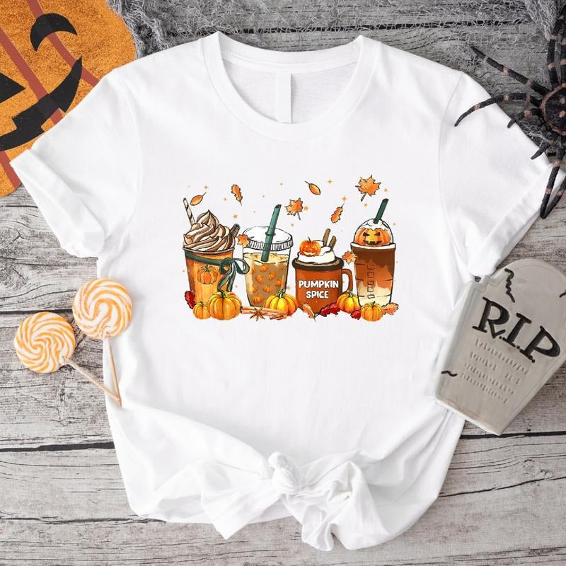 Fall Coffee T-Shirt, Pumpkin Spice Shirt, Coffee Latte Tee, Halloween Party Hoodie, Unisex Coffee Lover Gift,...