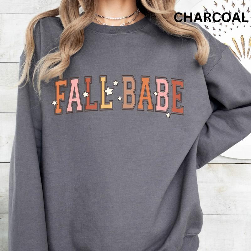 Fall Crewneck Sweatshirt, Fall Babe #1 Crewneck, Retro Sweatshirt Graphic Oversized Halloween Graphic Crewneck, Cotton...